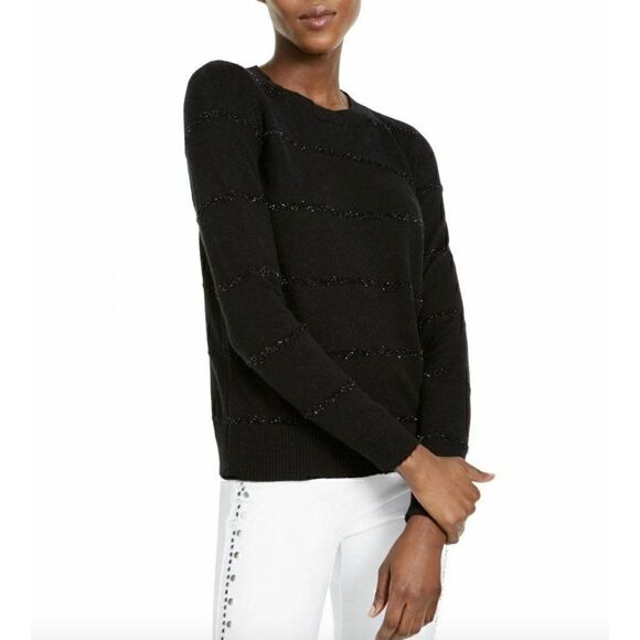 ‎Michael Kors NEW Black Tinsel Striped Sweater Top - Picture 3 of 6
